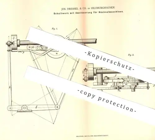 original Patent - Jos. Dressel & Co. , Hildburghausen , 1880 , Schaltwerk mit Umstellung für Häckselmaschinen !!!