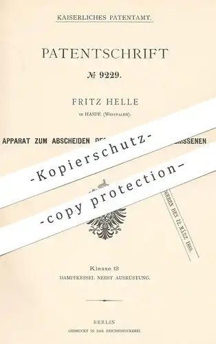original Patent - Fritz Helle , Haspe / Westf. | 1879 | Wasserabscheider | Dampf , Wasser , Abscheider | Dampfkessel !!!