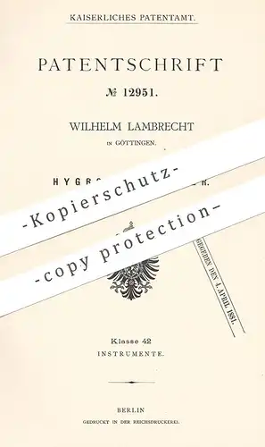 original Patent - Wilhelm Lambrecht , Göttingen , 1880 , Hygro - Barometer | Thermometer | Hygrometer | Quecksilber !!