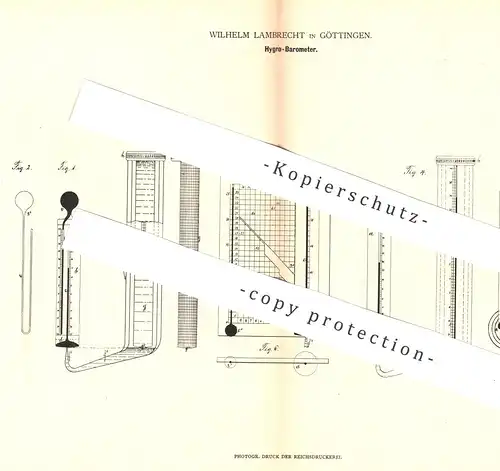 original Patent - Wilhelm Lambrecht , Göttingen , 1880 , Hygro - Barometer | Thermometer | Hygrometer | Quecksilber !!