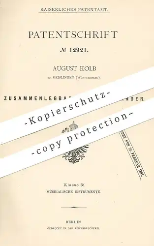 original Patent - August Kolb , Geislingen 1880 | Zusammenlegbarer Notenständer | Noten , Musikinstrument , Musik , Pult