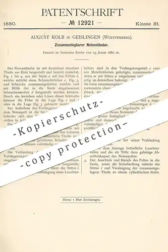 original Patent - August Kolb , Geislingen 1880 | Zusammenlegbarer Notenständer | Noten , Musikinstrument , Musik , Pult