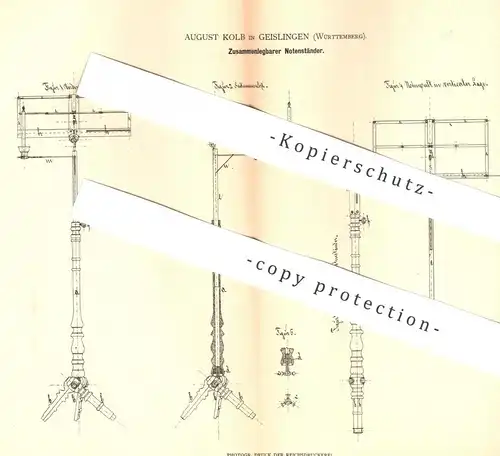 original Patent - August Kolb , Geislingen 1880 | Zusammenlegbarer Notenständer | Noten , Musikinstrument , Musik , Pult
