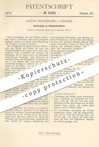original Patent - August Prausnitzer , Liegnitz  1878 , Kochplattenfalz | Kochplatte , Kochherd , Herd , Ofen , Kochofen
