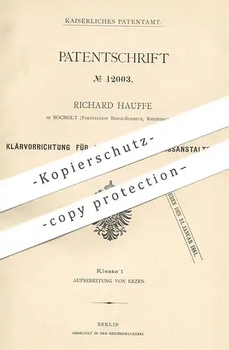 original Patent - Richard Hauffe , Bocholt / Berge Borbeck | 1880 | Klärwerk zur Kohlenaufbereitung | Kohle | Kläranlage