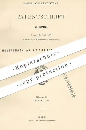 original Patent - Carl Palm , Schwientochlowitz , Oberschlesien  1879 , Koksofen von Appolt | Koks - Ofen | Öfen , Kohle