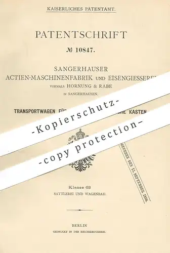 original Patent - Maschinenfabrik & Eisengießerei vorm. Hornung & Rabe , Sangerhausen | Wagen für Schützenbach - Kasten