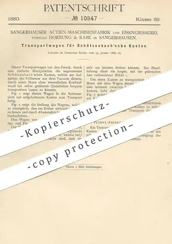 original Patent - Maschinenfabrik & Eisengießerei vorm. Hornung & Rabe , Sangerhausen | Wagen für Schützenbach - Kasten