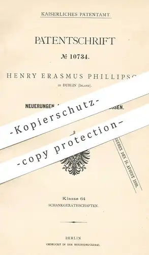 original Patent - Henry Erasmus , Phillipson , Dublin , Irland , 1879 , Flaschenverschluss | Flasche | Verschluss !!