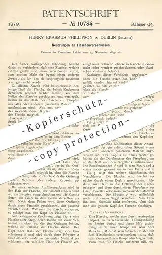 original Patent - Henry Erasmus , Phillipson , Dublin , Irland , 1879 , Flaschenverschluss | Flasche | Verschluss !!