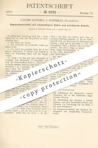 original Patent - Lazare Manaira , Marseille , Frankreich , 1879 , Gamaschenstiefel | Gamasche , Stiefel | Schuster !!