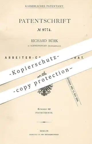 original Patent - Richard Bürk , Schwennigen 1879 , Arbeiter - Kontrollapparat | Zählwerk | Stechuhr , Uhr , Arbeitszeit