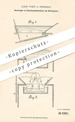 original Patent - Louis Voigt , Vetschau , 1879 , Getreideputzmaschine mit Bürsten | Getreide | Bürste | Mühle , Mühlen