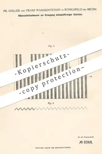 original Patent - Fr. Goller , Franz Wasgedstichan , Königsfeld / Brünn , 1879 | Rübenschnitzelmesser | Messer , Zucker