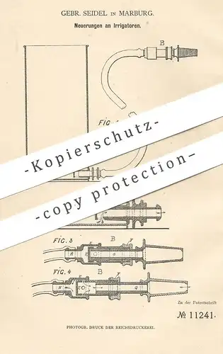 original Patent - Gebrüder Seidel , Marburg , 1880 , Irrigator , Irrigatoren | Arzt , Gesundheit , Krankenhaus , Medizin