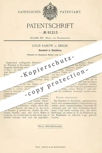 original Patent - Louis Rabow , Berlin , 1894 , klappbares Reisebett in Stockform | Bett , Betten , Liege , Möbel