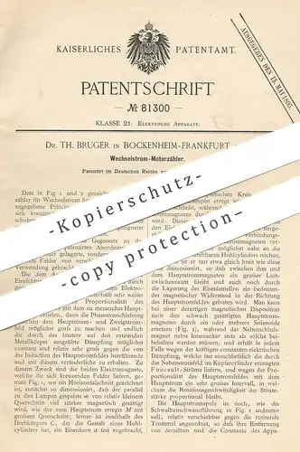 original Patent - Dr. Th. Burger , Frankfurt / Main , Bockenheim | 1894 | Wechselstrom Motorzähler | Ferraris | Foucault