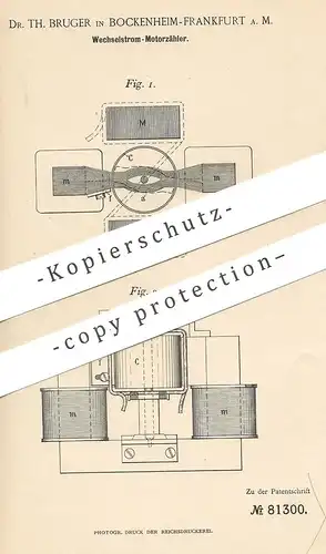 original Patent - Dr. Th. Burger , Frankfurt / Main , Bockenheim | 1894 | Wechselstrom Motorzähler | Ferraris | Foucault