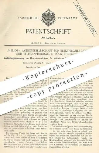 original Patent - Helios AG für Elektrisches Licht & Telegraphenbau , Köln / Ehrenfeld , 1888 , elektrische Bahnanlagen