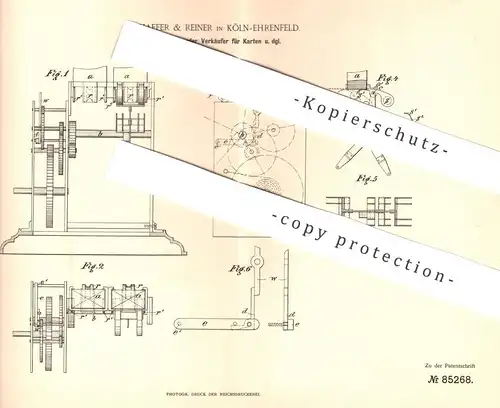 original Patent - Schaeffer & Reiner , Köln / Ehrenfeld , 1895 , Automat für Karten | Verkaufsautomat , Fahrkarten !!!