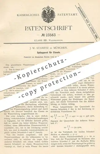 original Patent - J. W. Stawitz , München , 1882 , Spülung für Kloset | WC , Toilette , Klempner !!