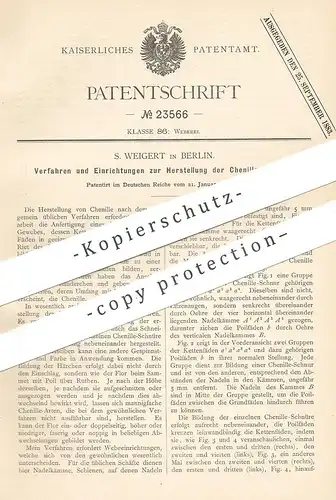 original Patent - S. Weigert , Berlin , 1883 , Herstellung von Chenille - Streifen | Weben , Wolle , Weberei , Weber !!