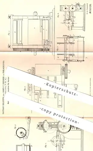 original Patent - Nathan Billstein , James F. Snediker , Philadelphia Pennsylvania USA , 1889 , Druckmaschine für Karten