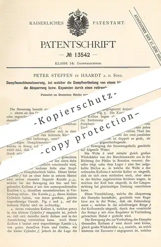 original Patent - Peter Steffen , Haardt / Sieg , 1880 , Steuerung für Dampfmaschinen | Dampfmaschine , Motor , Motoren