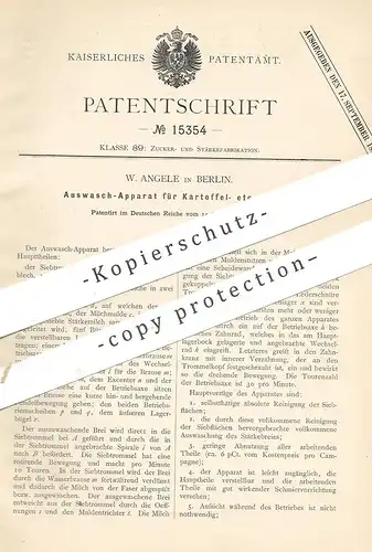 original Patent - W. Angele , Berlin , 1880 , Auswasch-Apparat für Kartoffelstärke | Kartoffeln , Zucker , Stärke !!