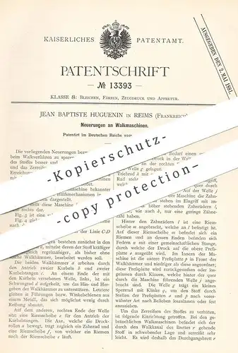 original Patent - Jean Baptiste Huguenin , Reims , Frankreich , 1880 , Walkmaschine | Walkmaschinen | Stoff , Gewebe !!!