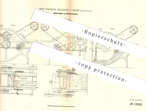 original Patent - Jean Baptiste Huguenin , Reims , Frankreich , 1880 , Walkmaschine | Walkmaschinen | Stoff , Gewebe !!!