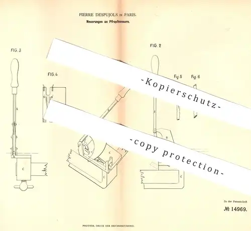 original Patent - Pierre Despujols , Paris , Frankreich , 1881 , Pfropfmesser | Messer für Weinstock | Wein | Pfropfen !