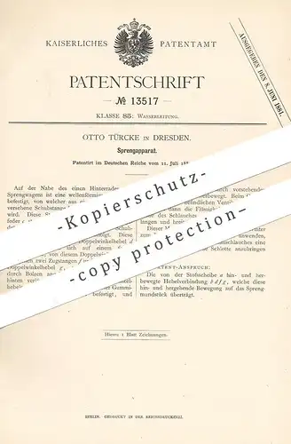 original Patent - Otto Türcke , Dresden 1880 , Sprengapparat | Sprengwagen | Wasser sprengen | Streuwagen , Winterdienst