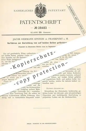 original Patent - Jacob Hermann Epstein , Frankfurt / Main  1883 , auf beiden Seiten gefärbtes Leder | Gerber , Gerberei