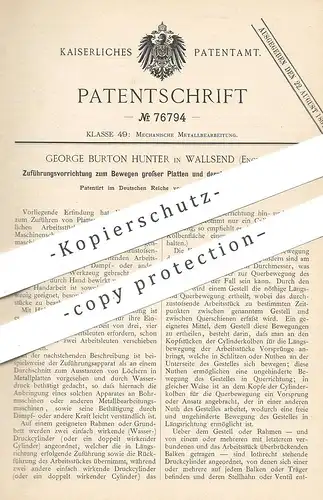 original Patent - George Burton Hunter , Wallsend , England , 1894 , Platten - Zuführung an Werkzeugmaschinen | Werkzeug