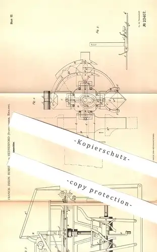 original Patent - Francis Dixon Bumsted , Hednesford , Staffordshire , England , 1882 , Papiersackmaschine | Papier Tüte