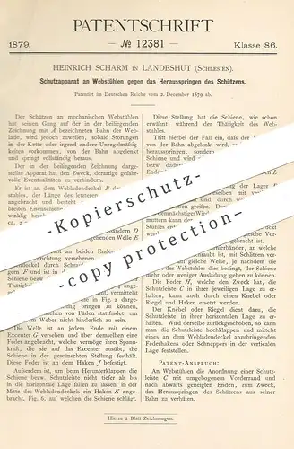 original Patent - Heinrich Scharm , Landeshut , Schlesien , 1879 , Schutz am Webstuhl | Webstühle , Weber , Weben !!!