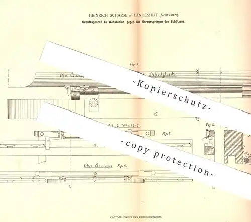 original Patent - Heinrich Scharm , Landeshut , Schlesien , 1879 , Schutz am Webstuhl | Webstühle , Weber , Weben !!!