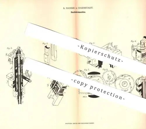 original Patent - A. Hansse , Darmstadt  1878 , Handbohrmaschine | Hand - Bohrmaschine | Bohren , Bohrer , Bohrmaschinen