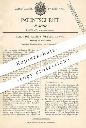original Patent - Alexander Kaiser , Freiburg , Schweiz , 1884 , Schalträder | Schaltrad , Zahnrad , Zahnräder !!