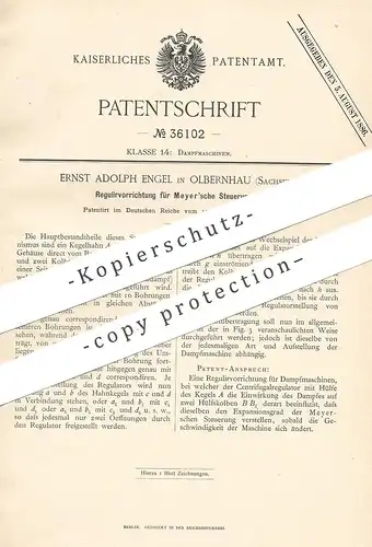 original Patent - Ernst Adolph Engel , Olbernhau / Sachsen , 1885 , Regulierung für Meyer'sche Steuerung | Dampfmaschine