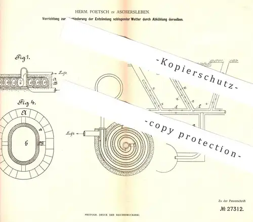original Patent - Herm. Poetsch , Aschersleben , 1883 , Verhinderung der Entzündung schlagender Wetter | Bergbau !!!