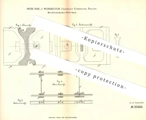 original Patent - Peter Kirk , Workington , Grafschaft Cumberland , England , 1884 , Straßenbahn - Oberbau | Eisenbahn !