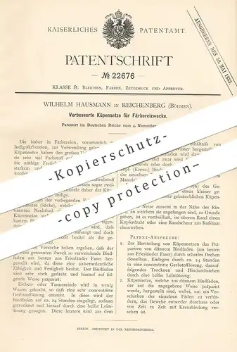 original Patent - Wilhelm Hausmann , Reichenberg / Böhmen 1882 , Küpennetze für Färbereizwecke | Stoff , Fasern , Färben