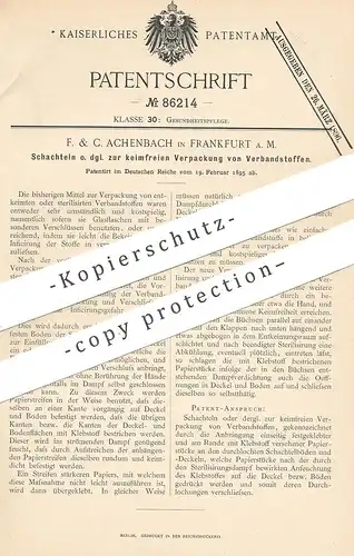original Patent - F. & C. Achenbach , Frankfurt / Main , 1895 , Schachteln zur keimfreien Verpackung von Verbandstoffen
