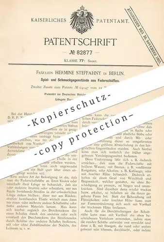 original Patent - Hermine Steffahny , Berlin , 1894 , Spiel- und Schmuck aus Federschaft | Federball , Spiele , Sport !!