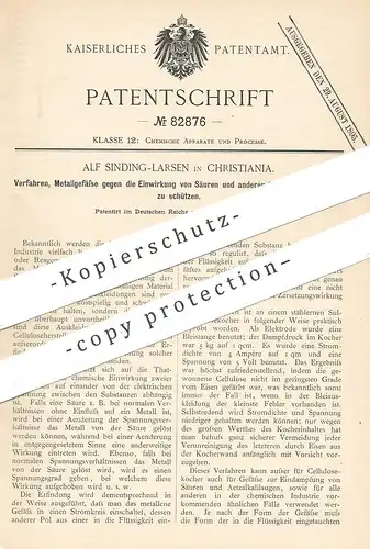 original Patent - Alf Sinding Larsen , Christiania , 1894 , Metallgefäße vor Säure schützen | Chemie !!