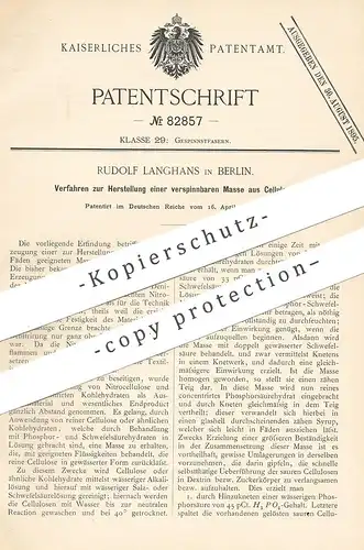 original Patent - Rudolf Langhans , Berlin , 1893 , verspinnbare Masse aus Cellulose | Kohlehydrate !!!