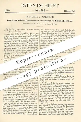 original Patent - Jean Digne , Marseille , Frankreich , 1879 , Verarbeitung von Arznei - Pulver | Medikament , Tabletten