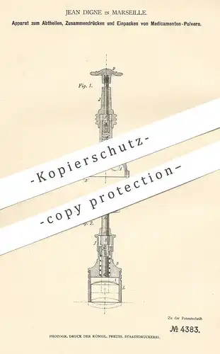 original Patent - Jean Digne , Marseille , Frankreich , 1879 , Verarbeitung von Arznei - Pulver | Medikament , Tabletten